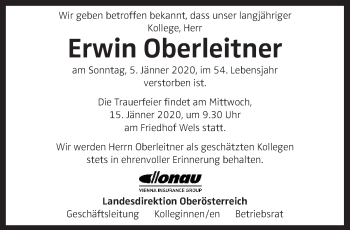 Traueranzeige von Erwin Oberleitner von OÖNachrichten