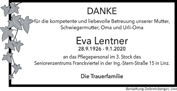Traueranzeige von Eva Lentner von OÖNachrichten
