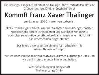Traueranzeige von Franz Xaver Thalinger von OÖNachrichten