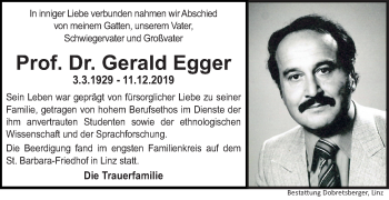 Traueranzeige von Gerald Egger von OÖNachrichten