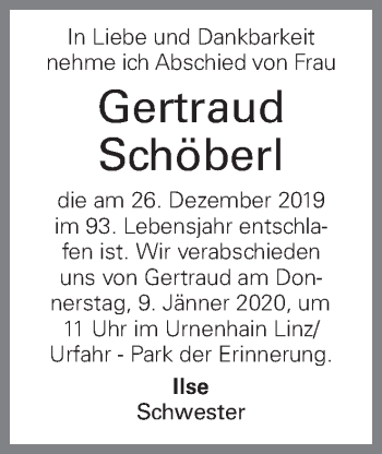 Traueranzeige von Gertraud Schöberl von OÖNachrichten