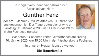 Traueranzeige von Günther Penz von OÖNachrichten