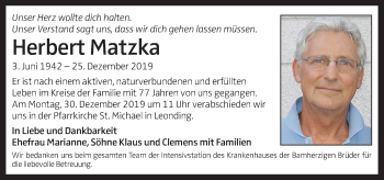 Traueranzeige von Herbert Matzka von OÖNachrichten
