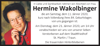 Traueranzeige von Hermine Wakolbinger von OÖNachrichten