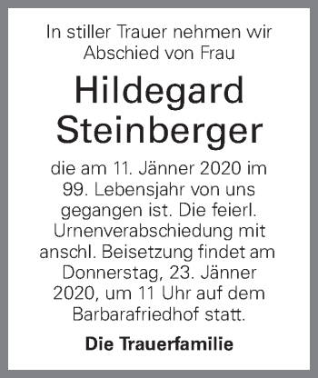 Traueranzeige von Hildegard Steinberger von OÖNachrichten