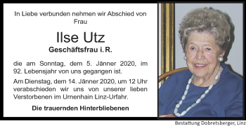 Traueranzeige von Ilse Utz von OÖNachrichten