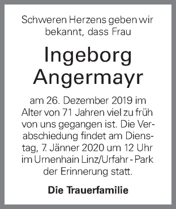Traueranzeige von Ingeborg Angermayr von OÖNachrichten