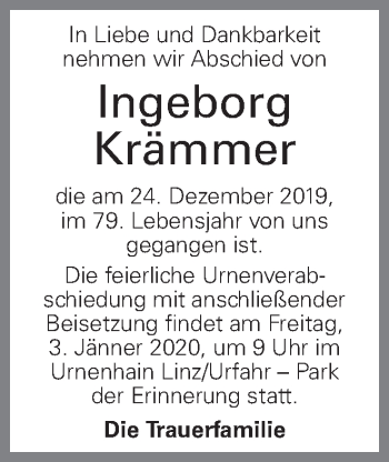 Traueranzeige von Ingeborg Krämmer von OÖNachrichten
