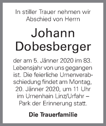 Traueranzeige von Johann Dobesberger von OÖNachrichten