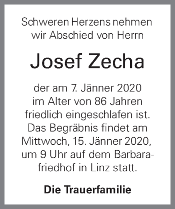 Traueranzeige von Josef Zecha von OÖNachrichten