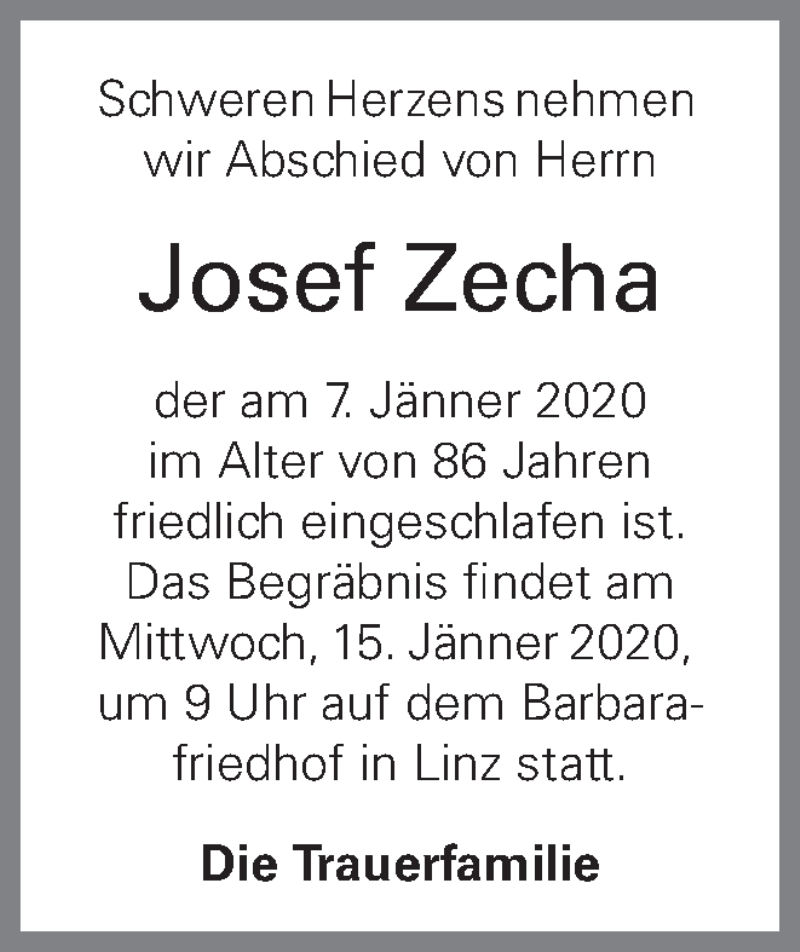  Traueranzeige für Josef Zecha vom 14.01.2020 aus OÖNachrichten