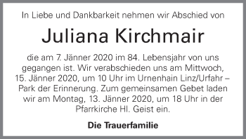 Traueranzeige von Juliana Kirchmair von OÖNachrichten
