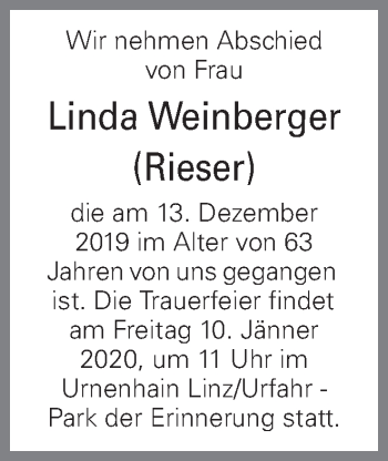 Traueranzeige von Linda Weinberger von OÖNachrichten