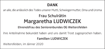 Traueranzeige von Margaretha Ludwiczek von OÖNachrichten
