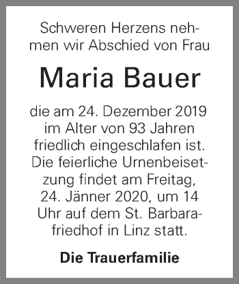 Traueranzeige von Maria Bauer von OÖNachrichten