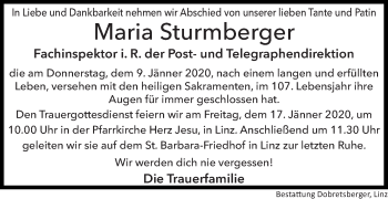 Traueranzeige von Maria Sturmberger von OÖNachrichten