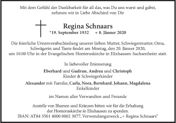 Traueranzeige von Regina Schnaars von OÖNachrichten