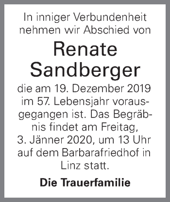 Traueranzeige von Renate Sandberger von OÖNachrichten