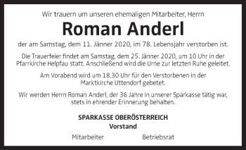 Traueranzeige von Roman Anderl von OÖNachrichten