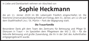 Traueranzeige von Sophie Heckmann von OÖNachrichten