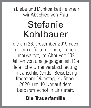 Traueranzeige von Stefanie Kohlbauer von OÖNachrichten