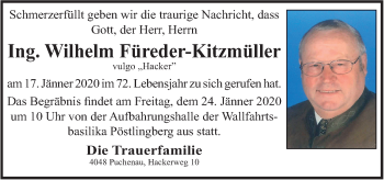 Traueranzeige von Wilhelm Füreder-Kitzmüller von OÖNachrichten