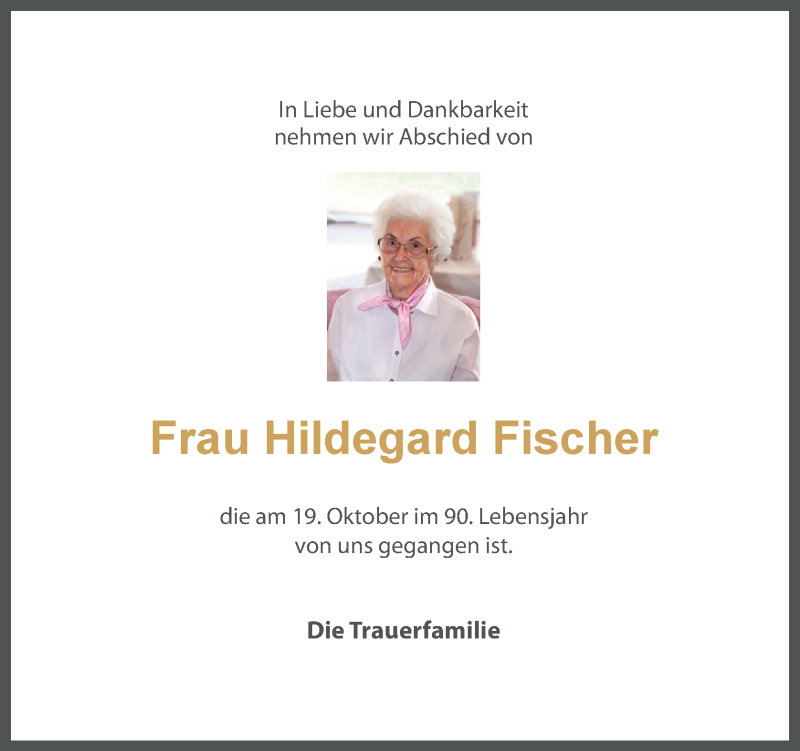  Traueranzeige für Hildegard Fischer vom 24.10.2020 aus OÖNachrichten