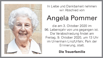 Traueranzeige von Angela Pommer von OÖNachrichten
