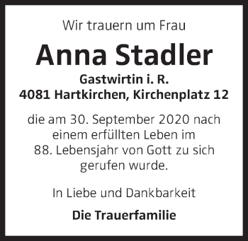Traueranzeige von Anna Stadler von OÖNachrichten