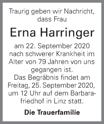 Traueranzeige von Erna Harringer von OÖNachrichten