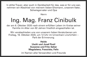 Traueranzeige von Franz Cinibulk von OÖNachrichten