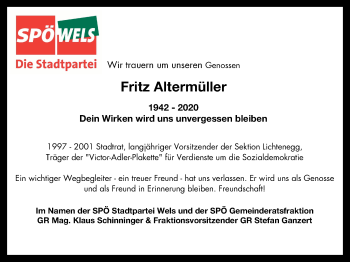 Traueranzeige von Fritz Altermüller von OÖNachrichten
