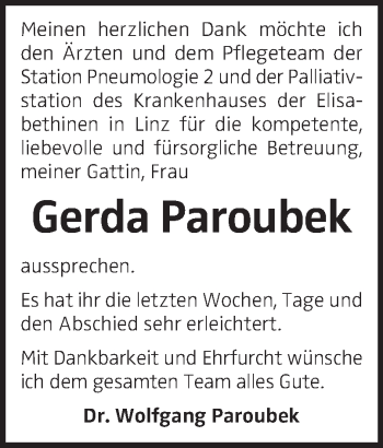 Traueranzeige von Gerda Paroubek von OÖNachrichten