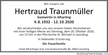 Traueranzeige von Hertraud Traunmüller von OÖNachrichten