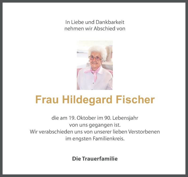  Traueranzeige für Hildegard Fischer vom 24.10.2020 aus OÖNachrichten