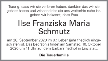 Traueranzeige von Ilse Franziska Maria Schmutz von OÖNachrichten