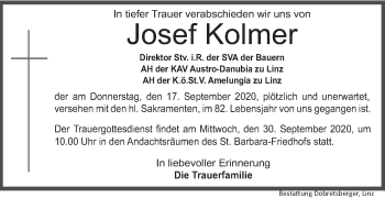 Traueranzeige von Josef Kolmer von OÖNachrichten