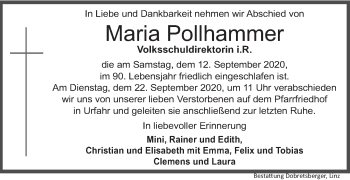 Traueranzeige von Maria Pollhammer von OÖNachrichten