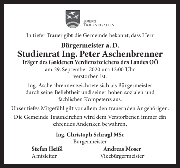 Traueranzeige von Peter Aschenbrenner von OÖNachrichten