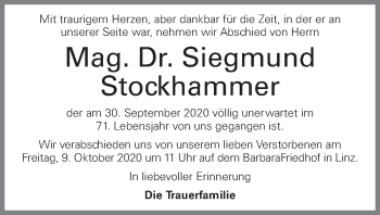 Traueranzeige von Siegmund Stockhammer von OÖNachrichten