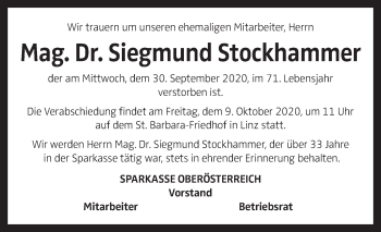 Traueranzeige von Siegmund Stockhammer von OÖNachrichten