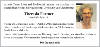 Traueranzeige von Theresia Furtner von OÖNachrichten