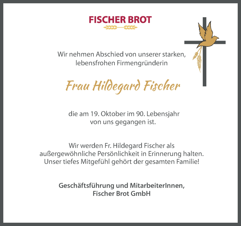  Traueranzeige für Hildegard Fischer vom 24.10.2020 aus OÖNachrichten