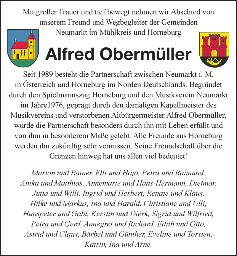  Traueranzeige für Alfred Obermüller vom 28.11.2020 aus OÖNachrichten