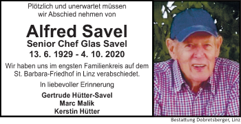 Traueranzeige von Alfred Savel von OÖNachrichten