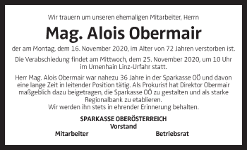 Traueranzeige von Alois Obermair von OÖNachrichten
