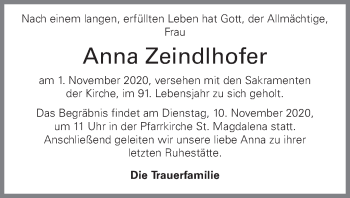 Traueranzeige von Anna Zeindlhofer von OÖNachrichten
