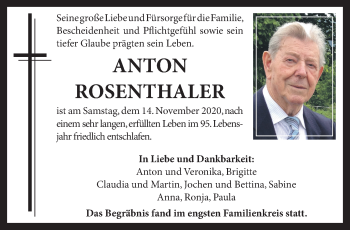 Traueranzeige von Anton Rosenthaler von OÖNachrichten