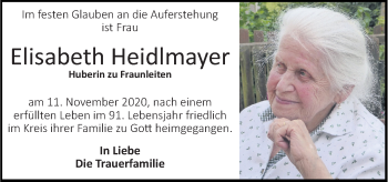Traueranzeige von Elisabeth Heidlmayer von OÖNachrichten