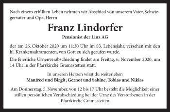 Traueranzeige von Franz Lindorfer von OÖNachrichten